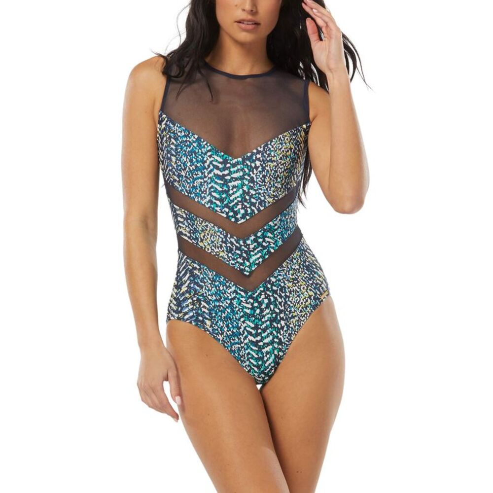 Vince Camuto Women's High-Neck Zip-Back One-Piece Swimsuit